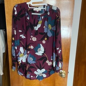 LOFT Women's Floral Blouse - Burgundy and Blue